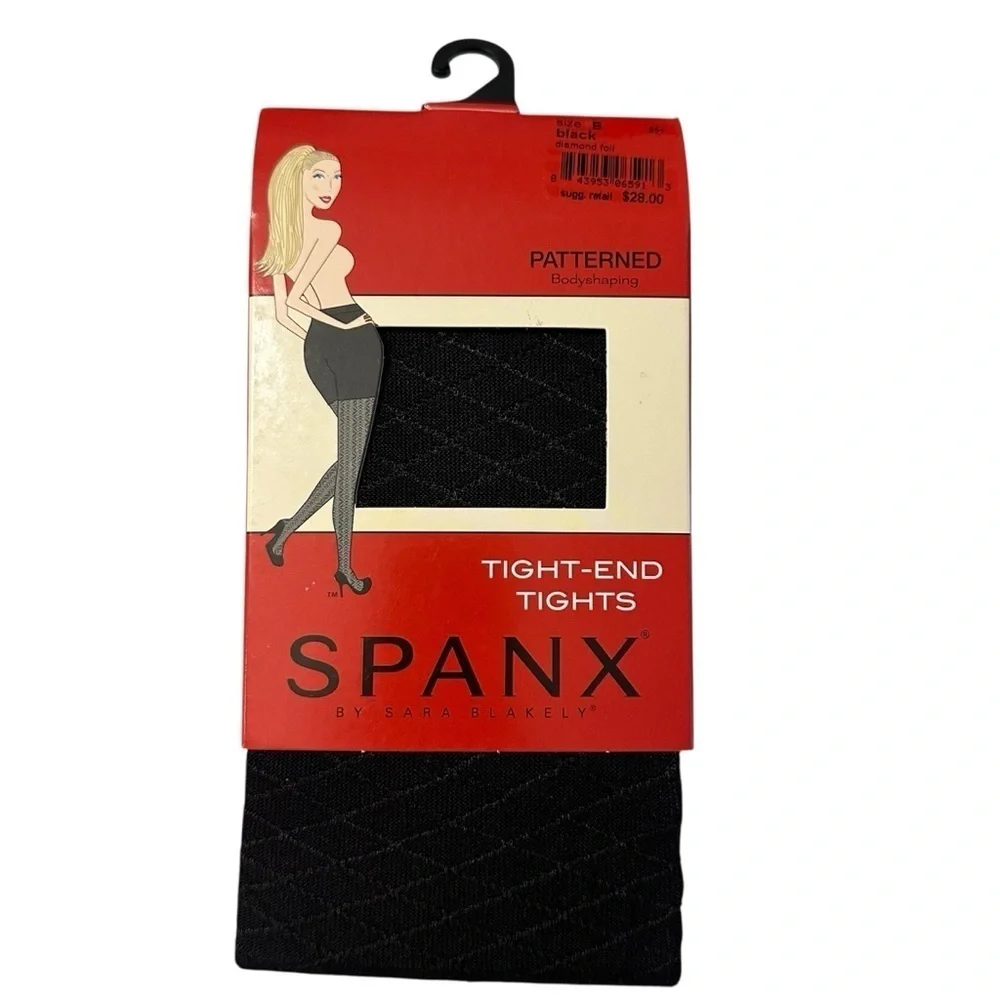 SPANX by Sara Blakely Black Tight-End Tights Bodyshaping Patterned Foil Sz B NWT